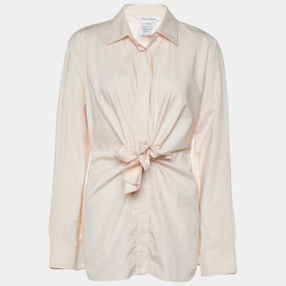 MAX MARA Dinda Tie-Front Cotton-Poplin Shirt Pastel Orange Cream size 4